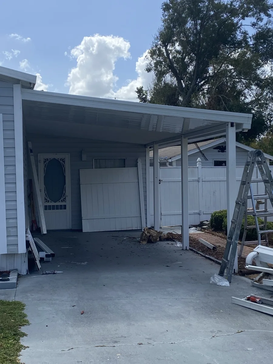 Carport structure after roofing work